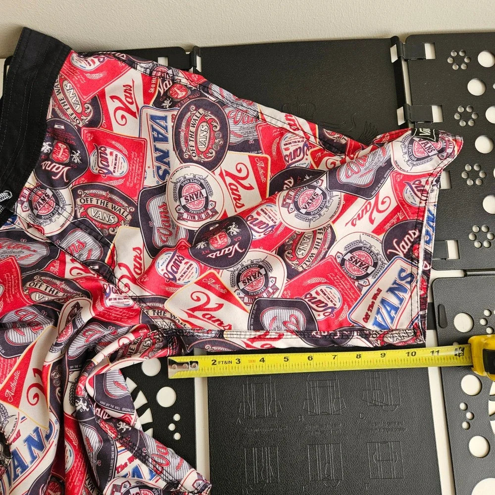 Vans Retro Beer Label Board Shorts Mens 30 (32) All Over Print Swim Trunks